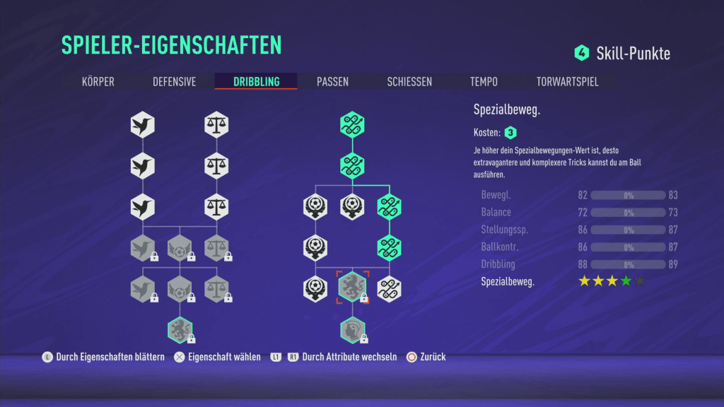 Spieler-Eigenschaften Dribbling