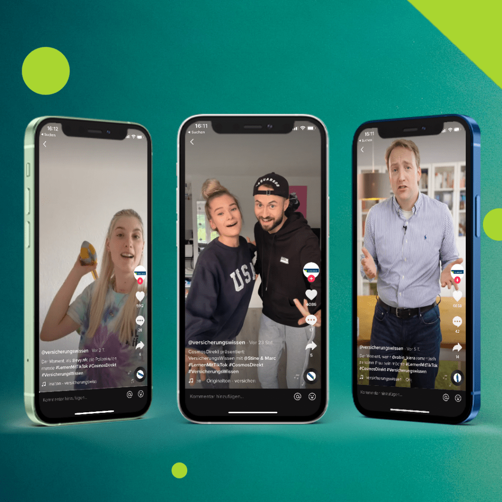 3 Handybildschirme mit Influencern