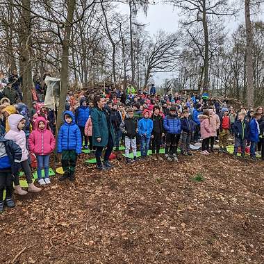 Schülergruppe im grünen Klassenzimmer