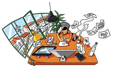 Schreibtisch-Chaos-Illustration 