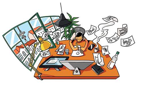 Schreibtisch-Chaos-Illustration