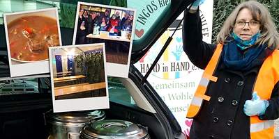 Bildercollage mit einer Frau am offenen Kofferraum